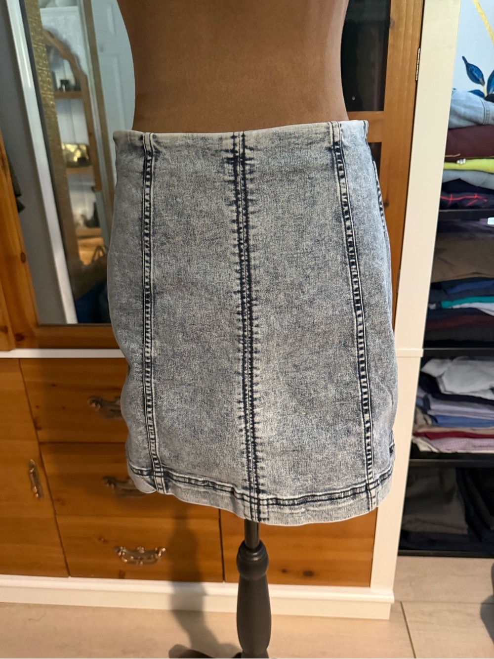 Free People Acid-Wash Denim Mini Skirt - Light Grey